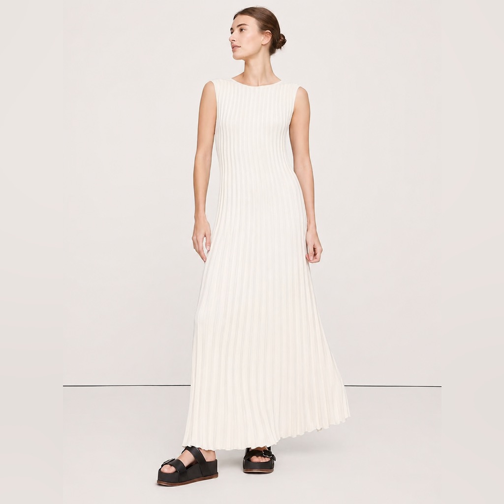 Nwt! Banana Republic Iced Vanilla Ivory Sculpted Ribbed Backless Maxi Dress - Xl